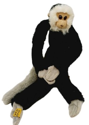 Wild Republic Hanging Capuchin Monkey Plush Black Grey Fastening Hands 1998