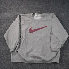 Vintage Nike Sweatshirt Mens Large Gray 90s Big Swoosh Distressed Made In USA