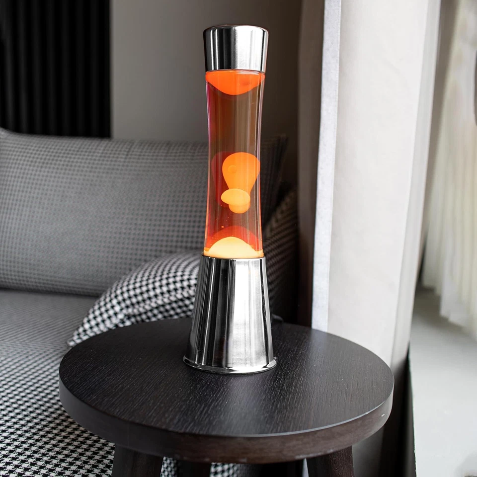 - Lampada Lava Arancione. Base Cromata Argento, Liquido Arancione E Lava Arancio - Immagine 3 di 4