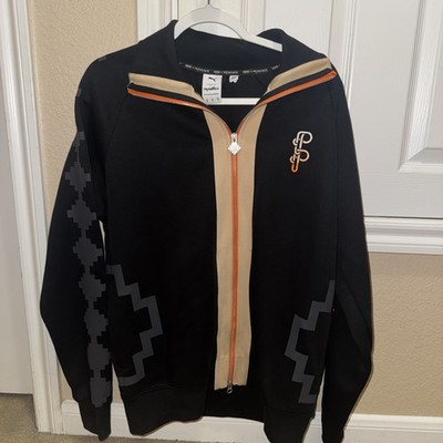 Puma Pronounce Jacket Mens Medium Black Beige Full Zip Track Geometric Logo Rare