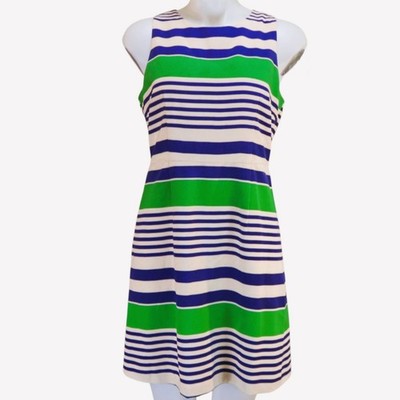 Blue Green Striped Shift Dress Women s Medium Sleeveless A-Line Textured Esley