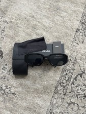 PRADA PR17WS Women's Sunglasses Black/Silver Logo Frame Black Lens Boxed & Cloth