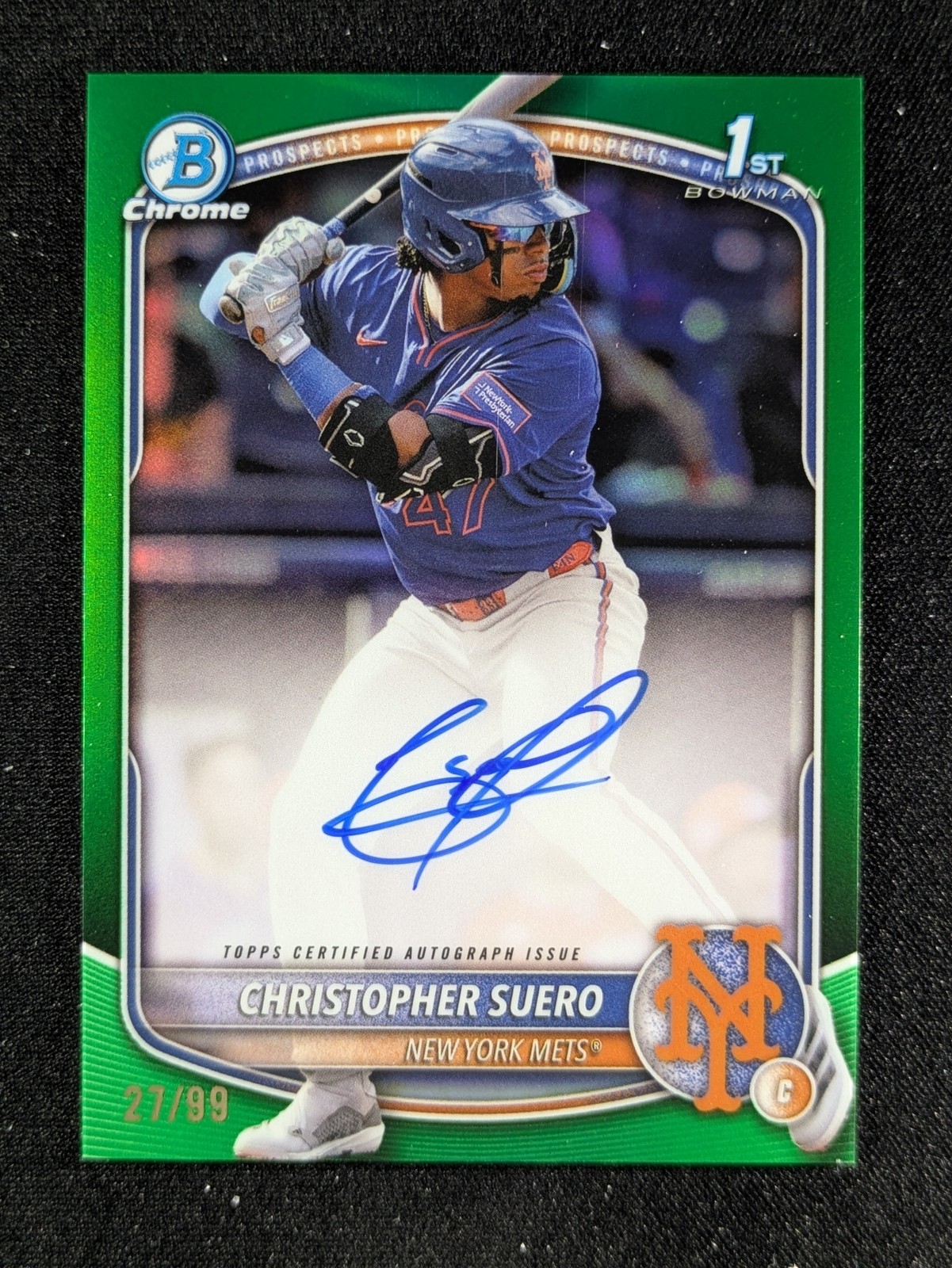 2025 Bowman Chrome CHRISTOPHER SUERO 27/99 1st Bowman Auto Green Ref. #CPA-CSU