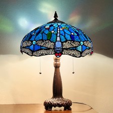 Tiffany Lamp Stained Glass Table Lamp 2-Light 16X16X24 Inches Blue Dragonfly Tif