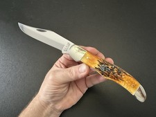 Vintage 1977, Union Cut Co., Ka-Bar Dog's Head, Stag Folding Hunter Pocket Knife