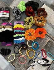 Huge Lot of 80 Colorful Hair Ponytail Holders Scrunchies Headband Hair Bands