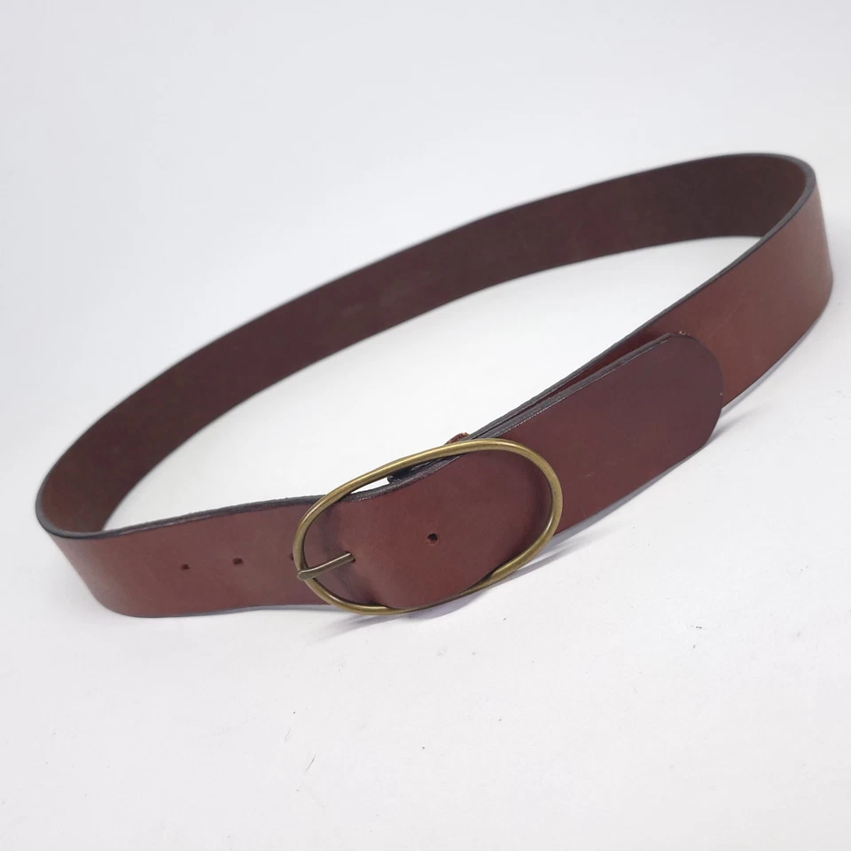 J Crew Leather Belt 34 Genuine Italian Center Bar Buckle Brown Made in USA 64494 - Image 2 of 4