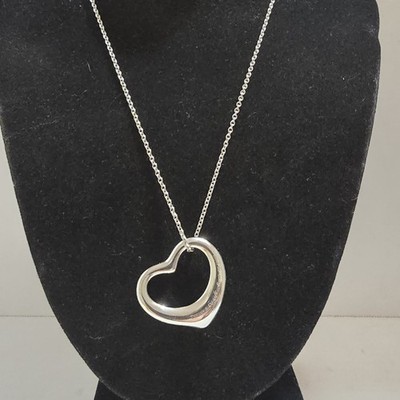 XL 27mm Tiffany & co. Elsa Peretti Open Heart Pendant On Matching 18'' Necklace