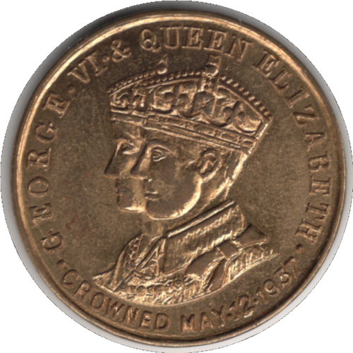 1937 Opera Cocktail de Luxe Royal Coronation Brass Souvenir Token (BowQ#3336a) - Bild 1 von 2