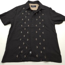 Nat Nast Shirt Mens M Black Silk Brown Embroidered Diamond Camp Button Retro