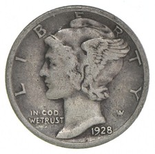 Vg 1928-d Mercury 90 Silver Dime Vg 1928-d Mercury 90 Silver Dime