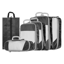 6pcs Suitcases Compression Packing Cube Travel Luggage Organizers Bag Black