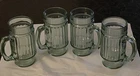 4 Vintage  Anchor Hocking Green Tankard Beer Mug Glasses Line Lites Ribbed