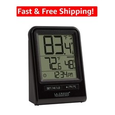 Compact Wireless Temperature Humidity Monitor with Clock - Modern Black Design
