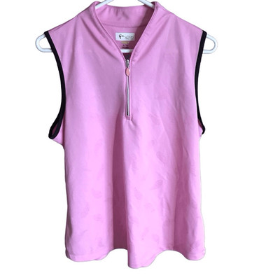 Greg Norman women s golf shirt sleeveless Size XL top pink paisley 1/4 zip (AB8)