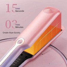 Professional Ceramic Hair Straightener Flat Iron Wide Plate Adjustable Heat Pink