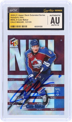 Cale Makar Avalanche Signed 2020-21 Upper Deck Extended Series NHL-9 CGC 10 Card
