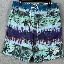 American Eagle Men Swim Trunks Medium Blue Green Tropical Beach Board Shorts NEW