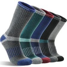 5 Pairs Merino Wool Hiking Socks Warm Thermal Winter Cozy Cushioned Moisture ...