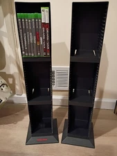 Two Laserline CD DVD  Blu Ray Storage Tower Display Rack Black 29" Tall