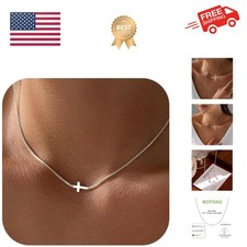 Cross Necklace for Women 14K Gold Silver Plated Dainty Small Cross Pendant Ch...