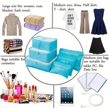 6PCS Travel Packing Cubes Set  Waterproof Clothes Storage Luggage Organizers UK