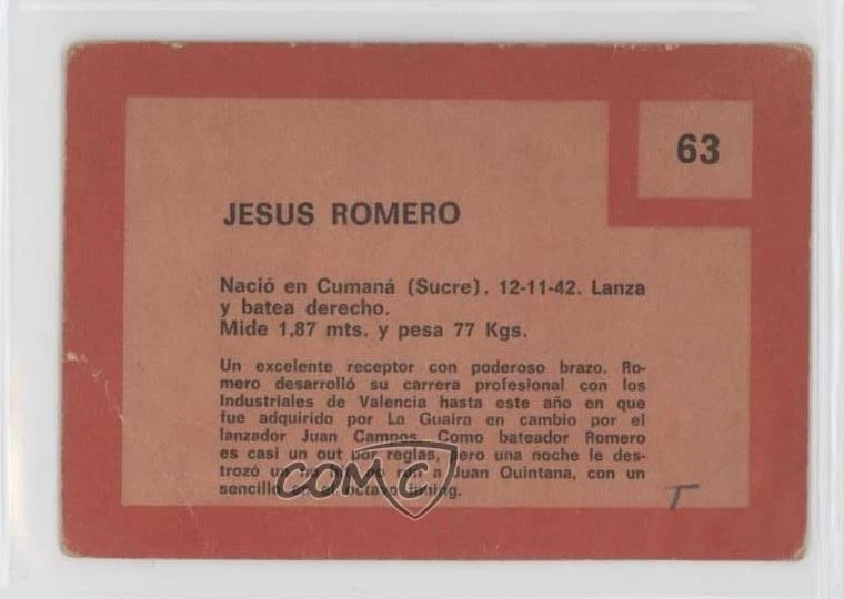 1967 Topps Venezuelan Jesus Romero #63 - Image 2 of 2