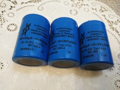 F&T Capacitor, 50/50µF-10+30% 500V Electrolytic  ( 3PCS) MADE IN GERMANY