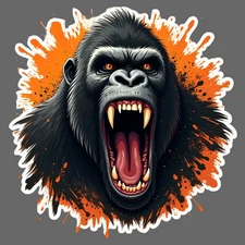 Gorilla Sticker Vinyl Decal Roaring Ape Face Orange Splash Aggressive Art