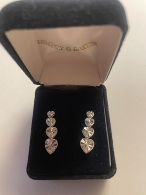 Beverly Hills .925 Silver Graduated 4 Heart Diamond Cut Post Dangle Earrings NEW
