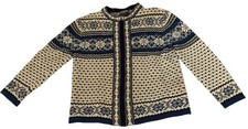 Nor Easterly Tradition Fair Isle Wool Cardigan Sweater Metal Hook Buttons