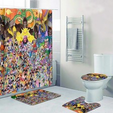 New Most Popular Anime Print Shower Curtain Bath Math Toilet Lid Cover Mat