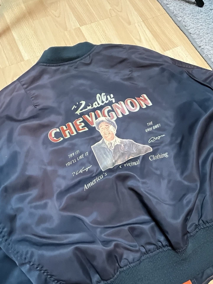 CHEVIGNON Rally Save Bonds Vintage Bomber MA-1 Jacket Navy Size M Rare - Image 2 of 4
