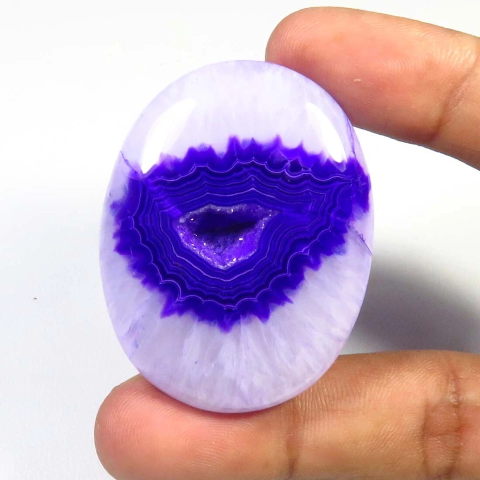 天然玛瑙窗 Geode Cabs 45x35 毫米紫色玛瑙椭圆形德鲁齐宝石 OD-1115 — 第 3/4 张图片