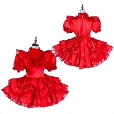 Sissy sexy Maid Lockable Red satin Dress cosplay costumes Tailor-made妈的