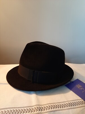 RARE NWT PHILIP TREACY black Felt Velour Fedora Hat 21.6 display picture 2