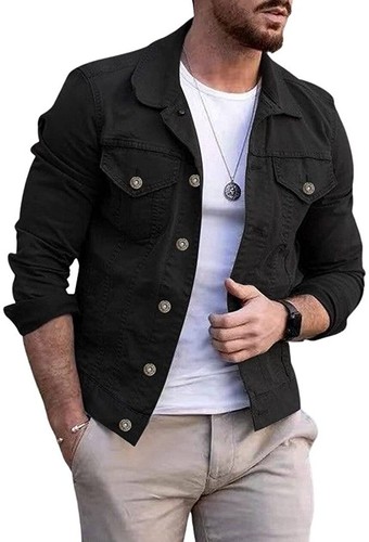 Herren Freizeit Jeansjacke Regular Fit Button Down Langarm Jeans Trucker Mantel - Bild 1 von 45