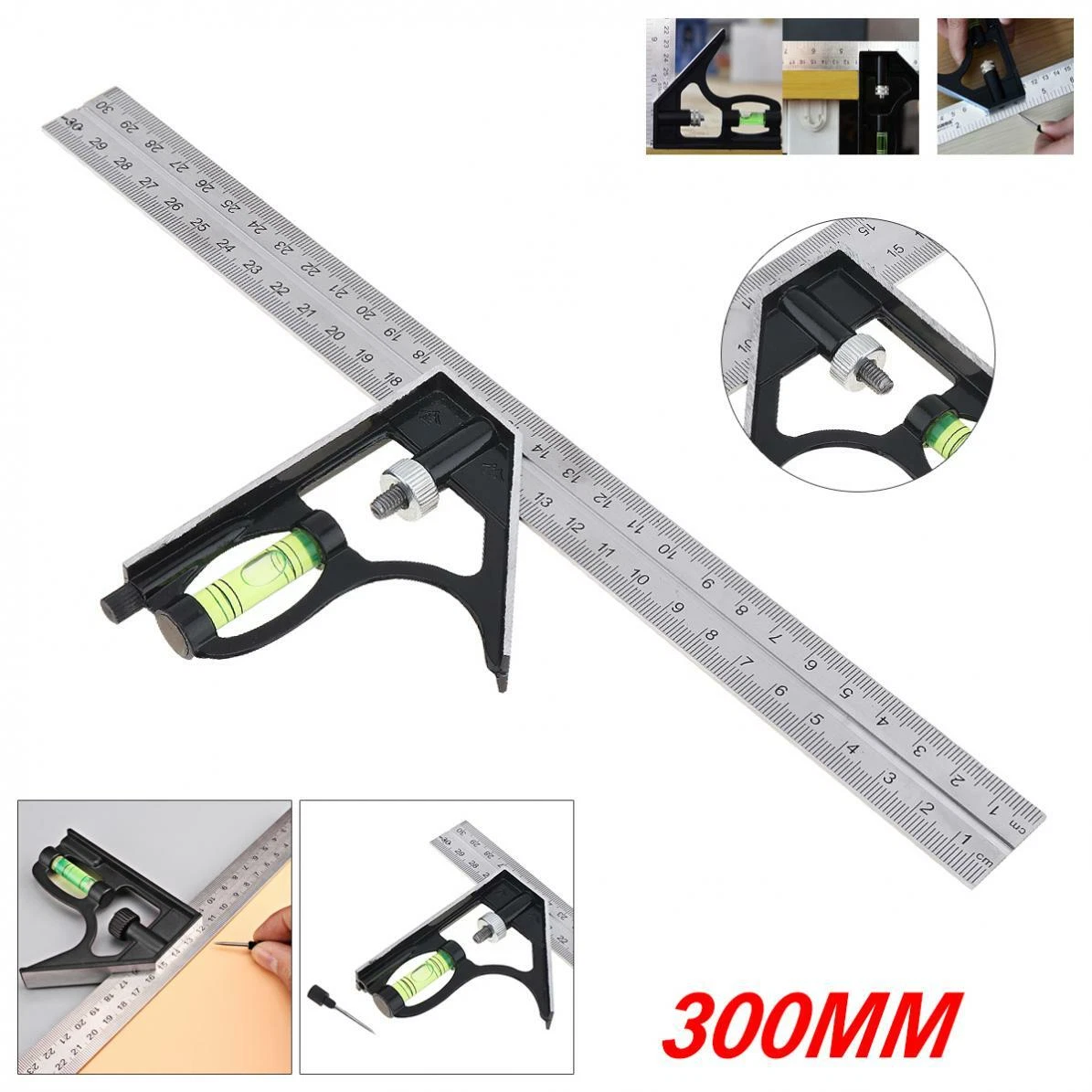 300mm 12 Inches Double Scale Aluminum Right Angle Ruler Squa in