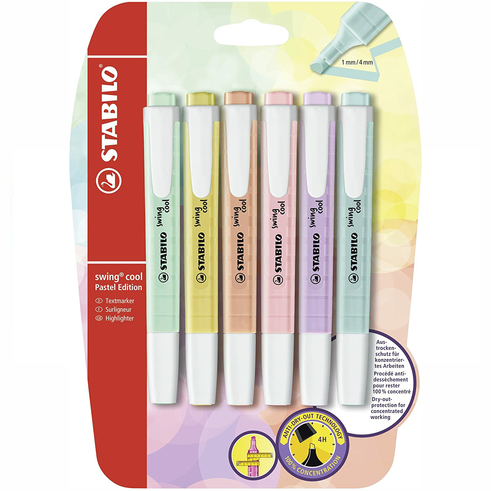 STABILO Swing Cool Pastel Highlighters Pack of 6 Chisel Tip Pens