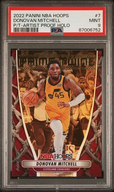 2022 HOOPS DONOVAN MITCHELL PRIME TWINE ARTIST PROOF HOLO /25 PSA 9 MINT POP 1