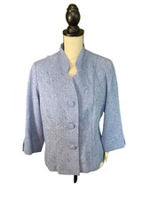 Vintage Miss Dorby Womens Blazer 10P Blue 3/4 Sleeve Textured Paisley Grannycore
