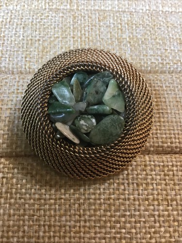 Vintage Hattie Carnegie Goldtone Jade Bird Nest Brooch