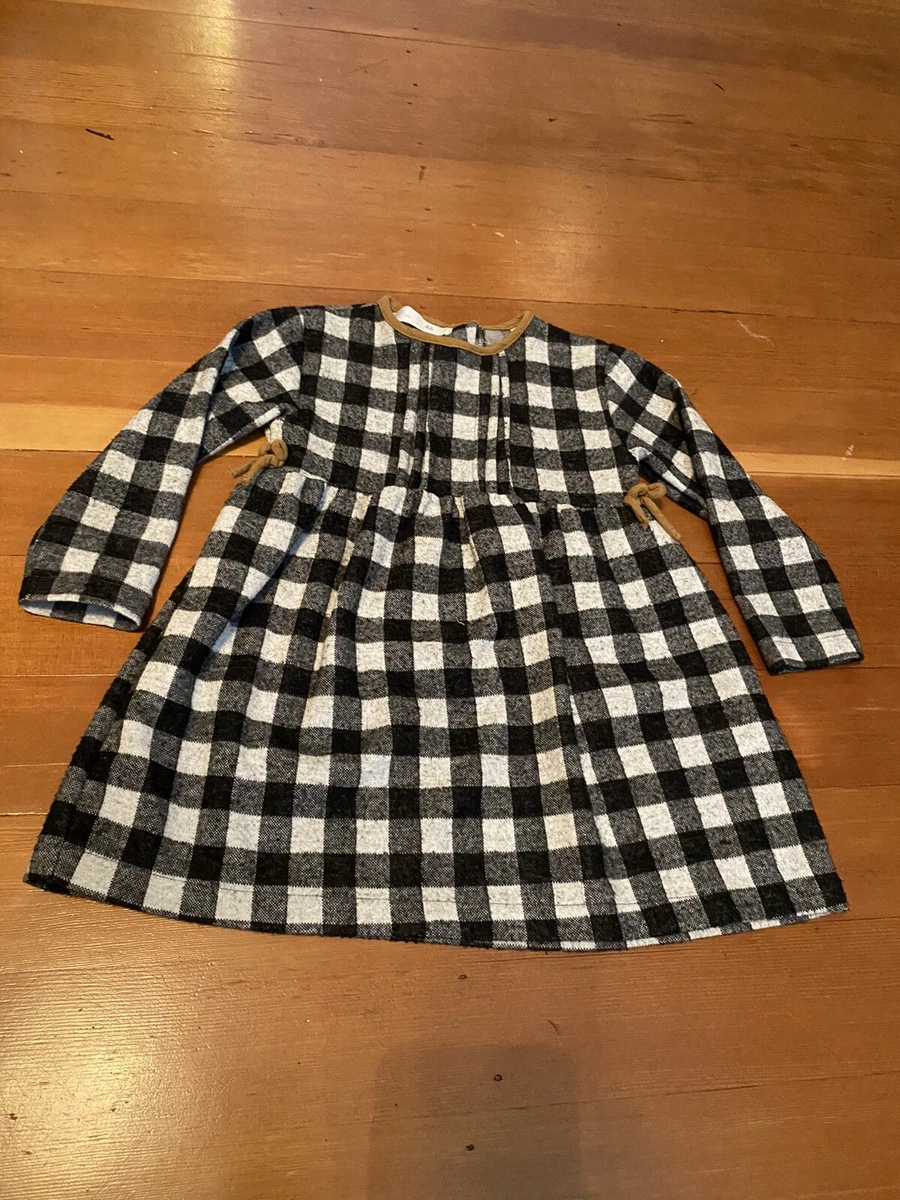 Zara Baby Toddler Girls Black White Plaid Dress Long Sleeve 2 3