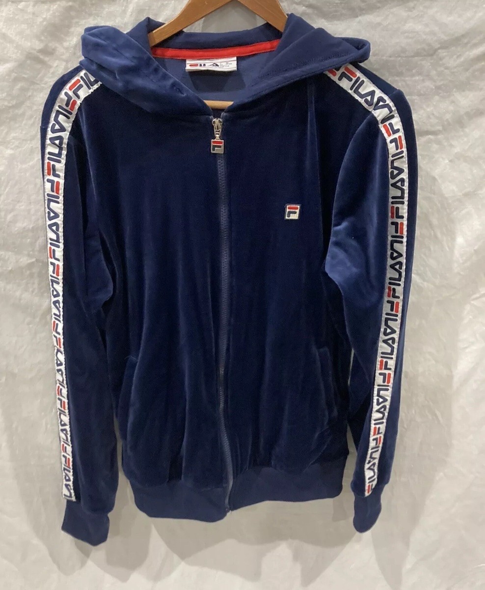 Vintage FILA Velour Navy Blue Track Jacket 90s Logo Graphic