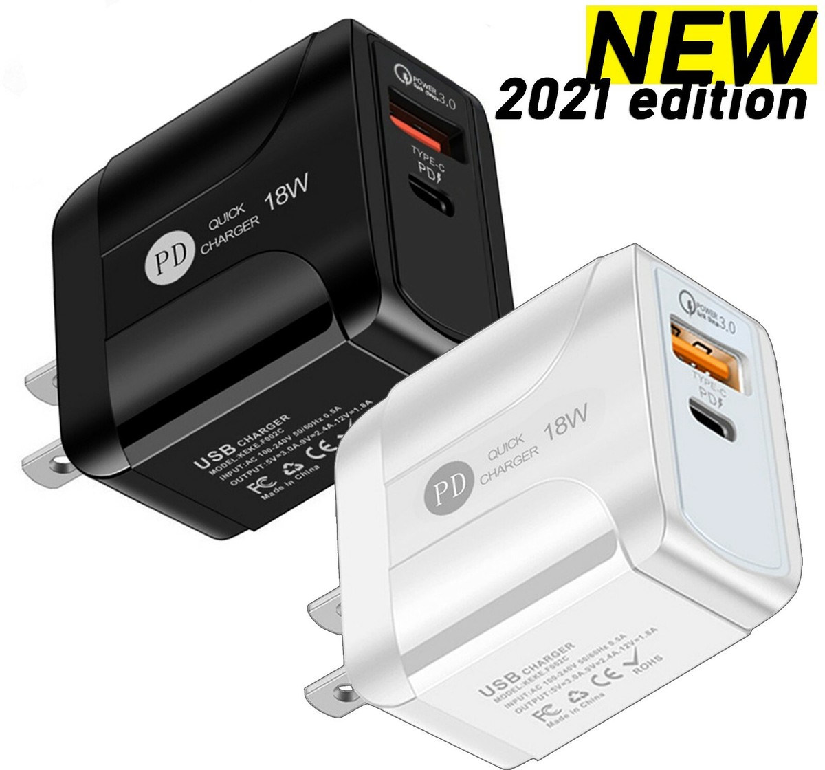 18W With Type-C Plug Fast Quick USB Wall Charger Adapter For