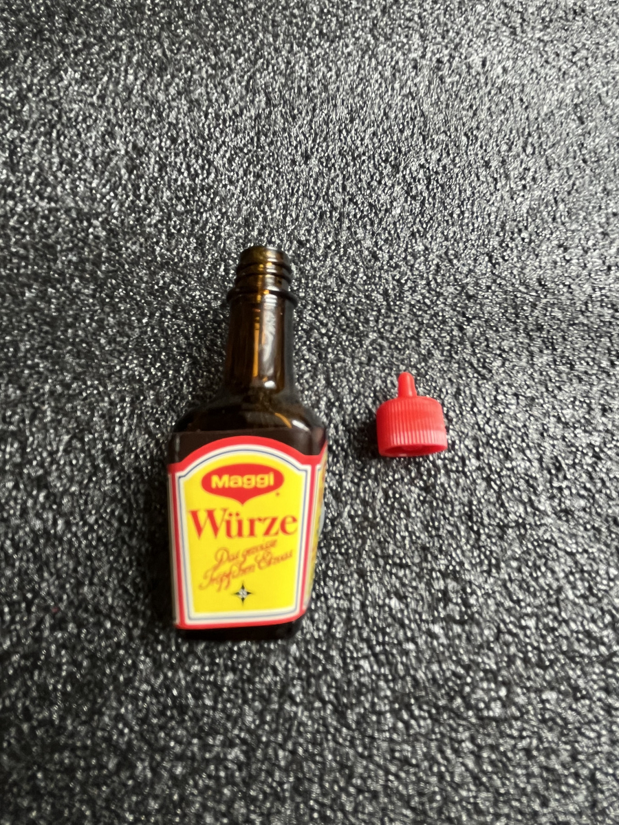 3x Mini Maggi Flasche aus Glas mit Magnet Miniatur Befüllbar Rarität Kaufladen