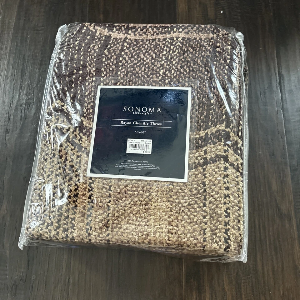 Manta de chenilla rayón a rayas de lujo Sonoma, manta de felpa marrón 50"x60" Foto 2 de 4