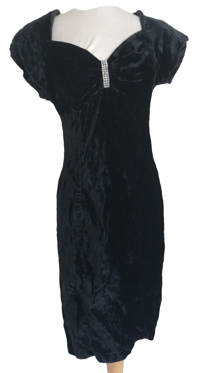 Vintage Rampage Velvet Sweetheart Neckline Bodycon Dress With Shoulder Pads  9/M