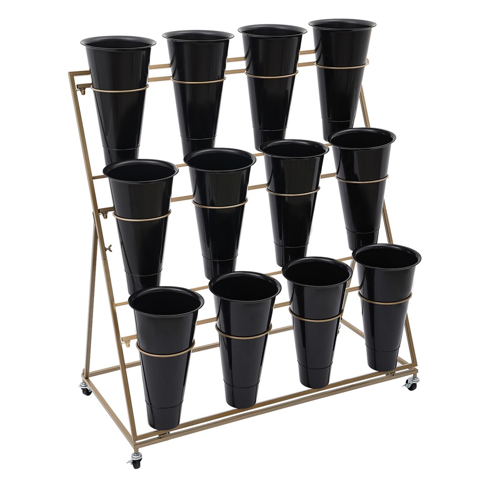 Modern Metal Movable Flower Display Stand, Plant Stand with Wheels and