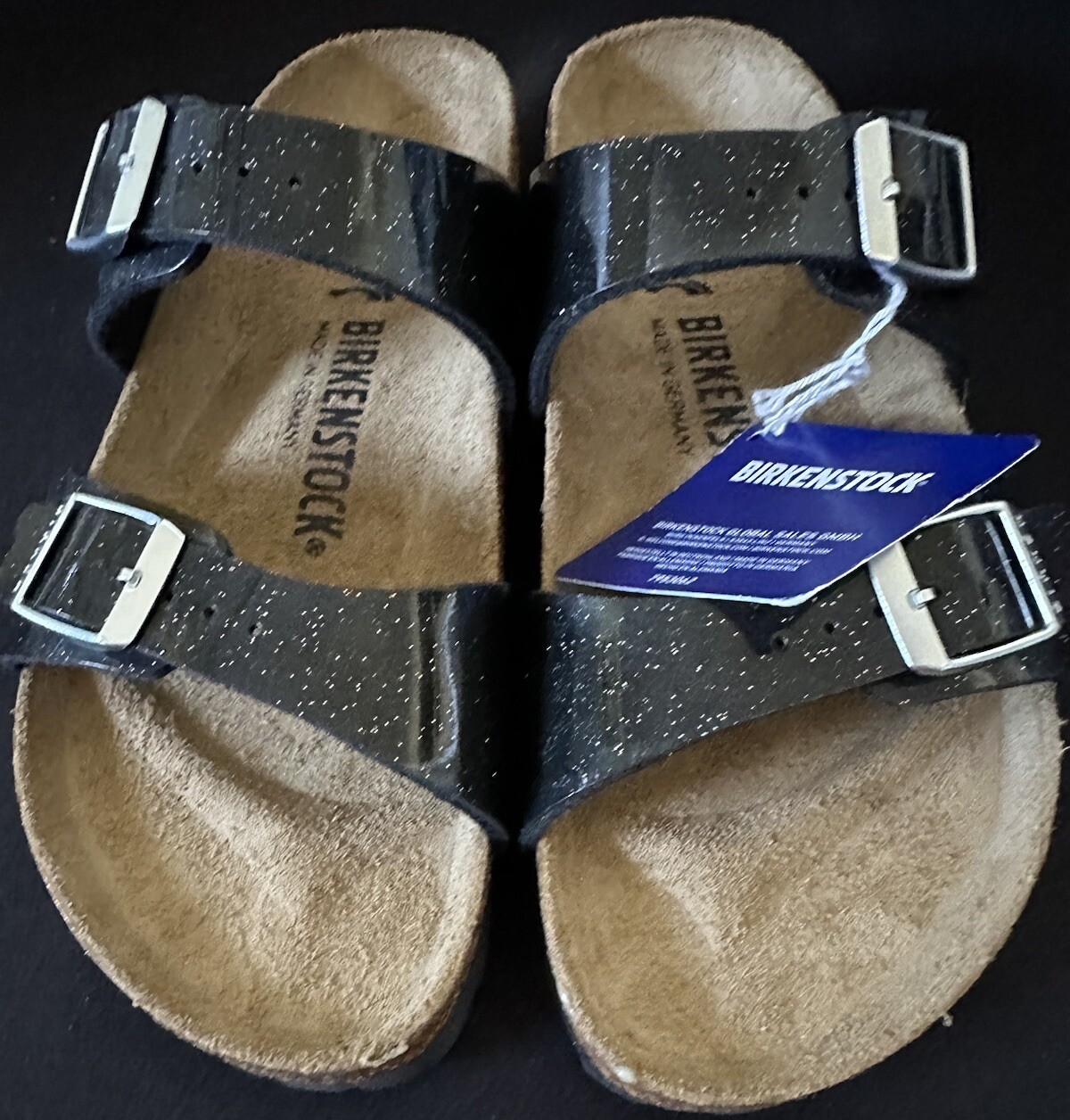 Birkenstock Arizona Big Buckle Shiny Magic Black Sandal Sz 37EU 6-6.5US New Rare